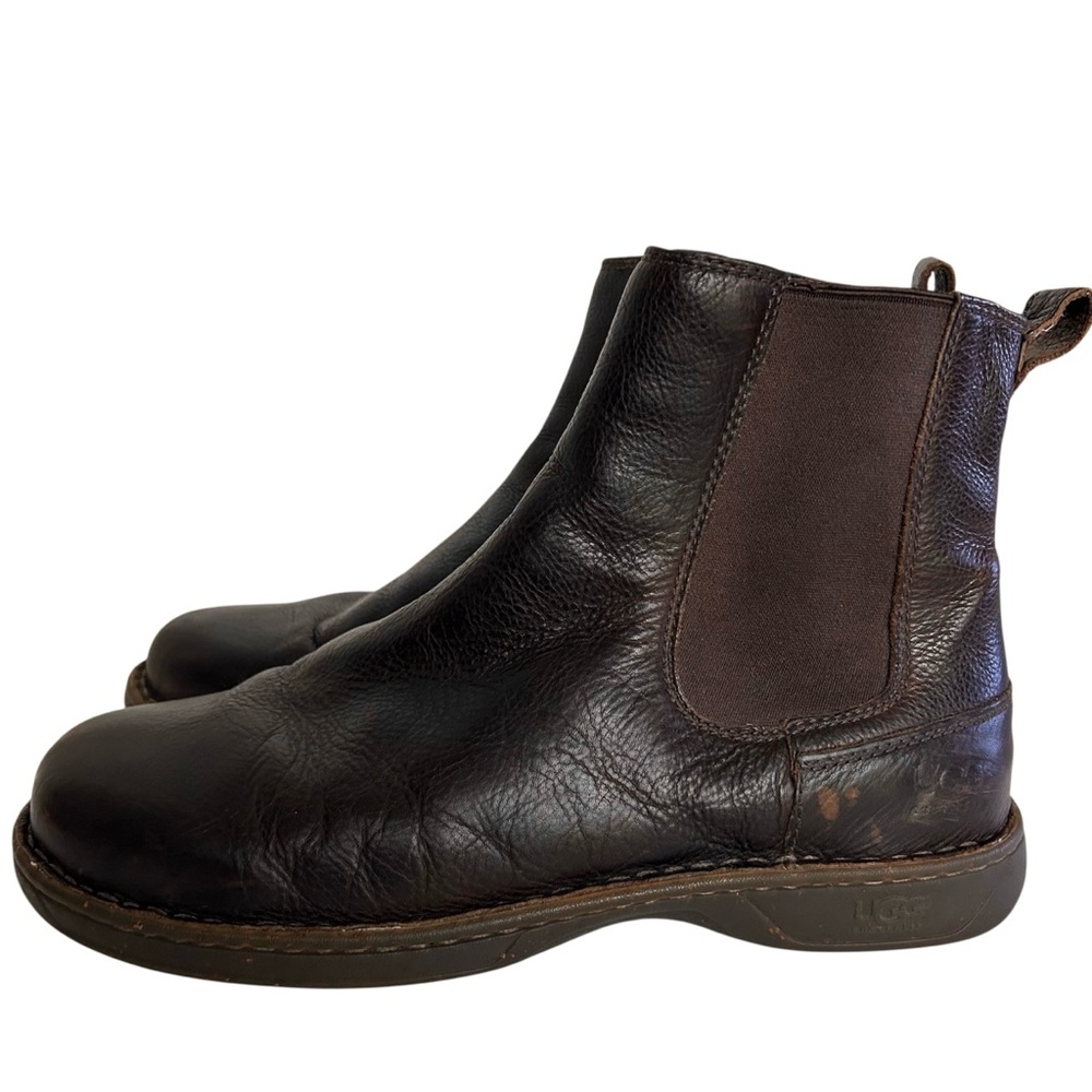 UGG Men’s Size 10.5 Brown Leather Chelsea Boots Pull-On Winter Fall Boot - Picture 3 of 8